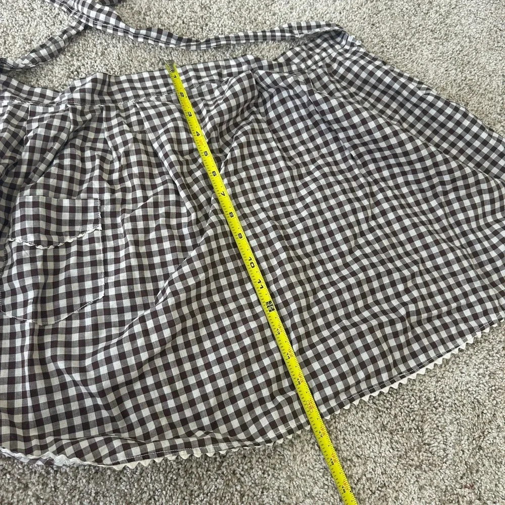 Vintage Brown Gingham Half Apron Handmade Waist Tie Back Farmhouse Ric Rac Trim